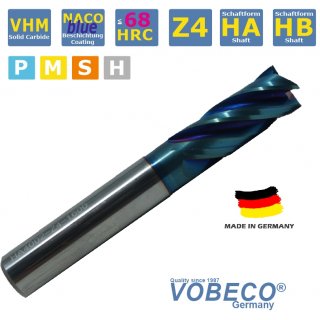 VHM HPC Schaftfr&auml;ser  8 mm - Z4, Schaft HB, Drallwinkel 35/38&deg; - scharf