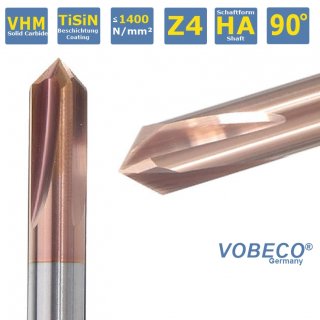 VHM Fasenfräser Entgrater  90°, Ø3 mm, Z4, HA-Schaft TiSIN Beschichtung