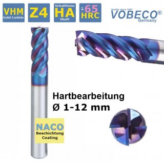 VHM Schaftfräser 1,0 mm Z4, NACO beschichtet schaftkantig