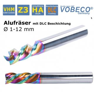 VHM Alu-Schaftfräser, Z=3, VHM 55° mit DLC Beschichtung 1,5 mm