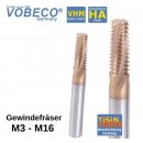 VHM Gewindefräser Z3,  M3 x 0,5 TiSiN beschichtet