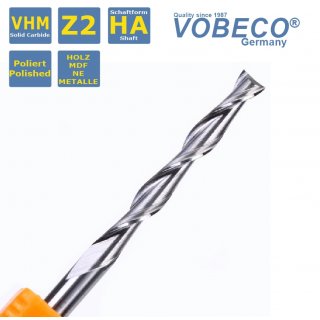 VOBECO  VHM Fräser Z=2 für Holz, MDF, Acryl,  poliert, 6x32x6x60 mm
