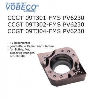 Wendeschneidplatte CCGT09T302-FMS PV6230 für Stahl/Edelstahl/Super