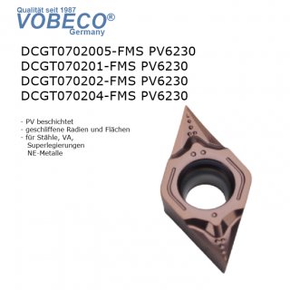 Wendeschneidplatte DCGT070202-FMS PV6230  für Stahl, Edelstahl, Super