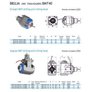 BMT 40  Bohr und Fräskopf axial für ER25 Spannzangen, interne Kühlmittelzufuhr BIGLIA