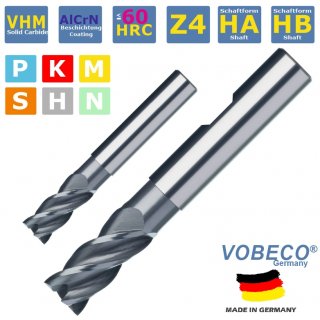 VHM HPC Schaftfräser  16 mm  L150 mm - Z4, Schaft HB, Drallwinkel 35/38° Eckfase 45°