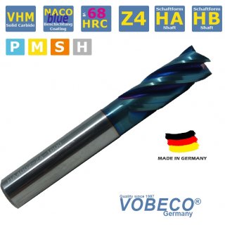 VHM HPC Schaftfräser  20 mm - Z4, Schaft HA, Drallwinkel 35/38° - scharf